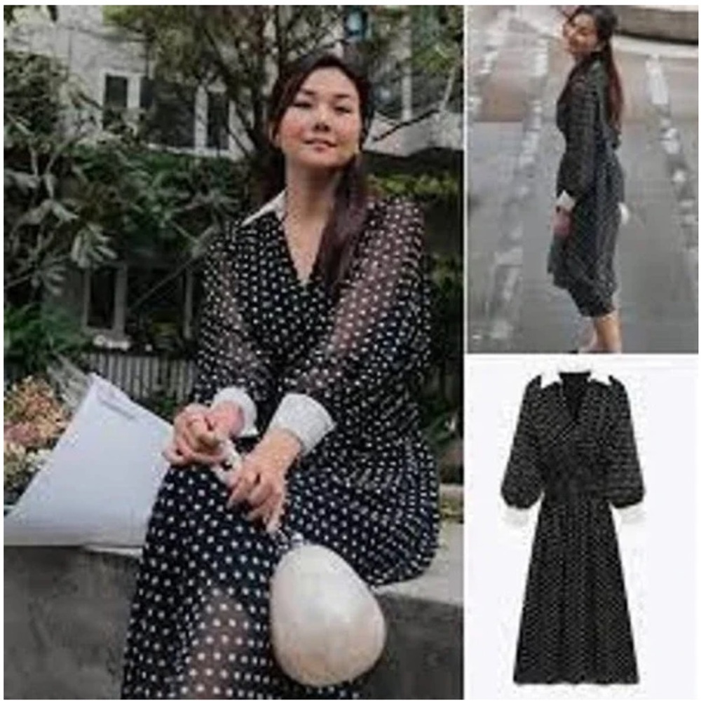 Zara Black Polka Dot Midi Dress